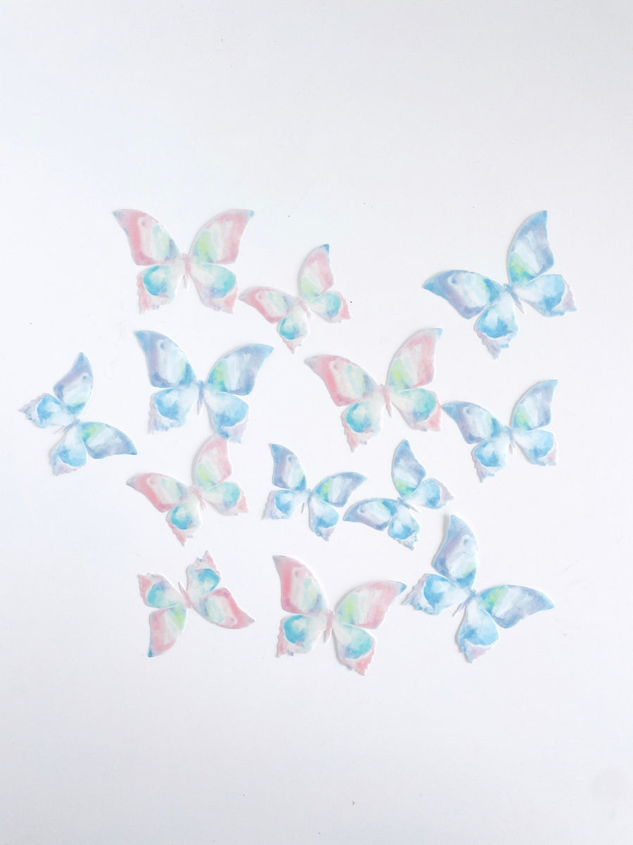 Edible Pre-cut Wafer Butterfly - Watercolor Pink And Blue – Flour N 